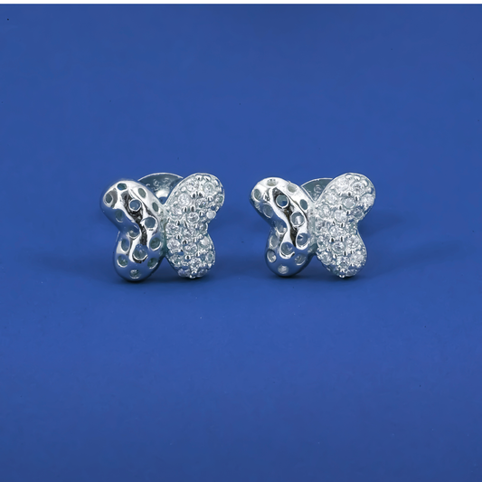 Sparkling Butterfly Stud Earrings β Sterling Silver CZ Half-Pave Design