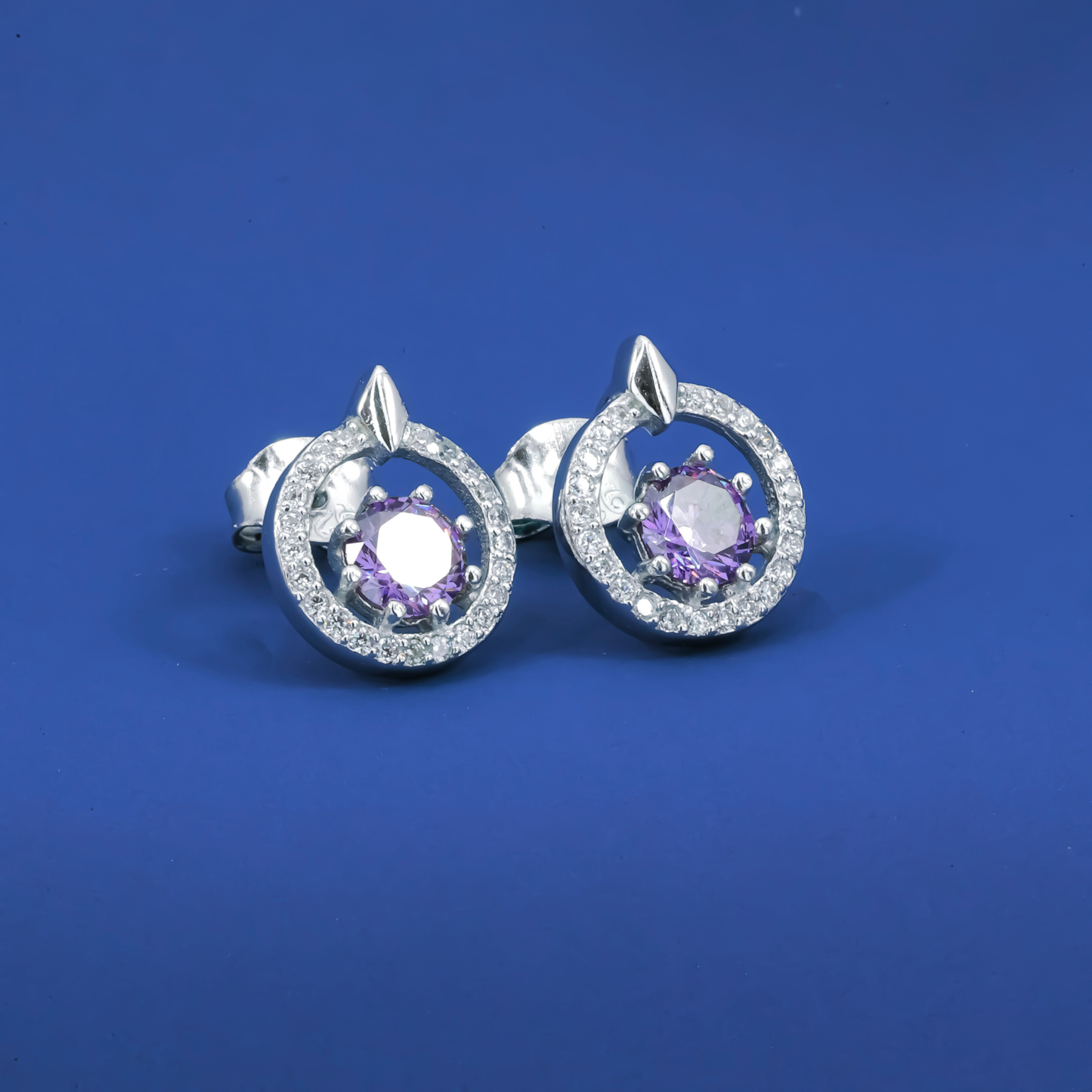 Violet Bloom Solitaire Zircon Studs Earrings