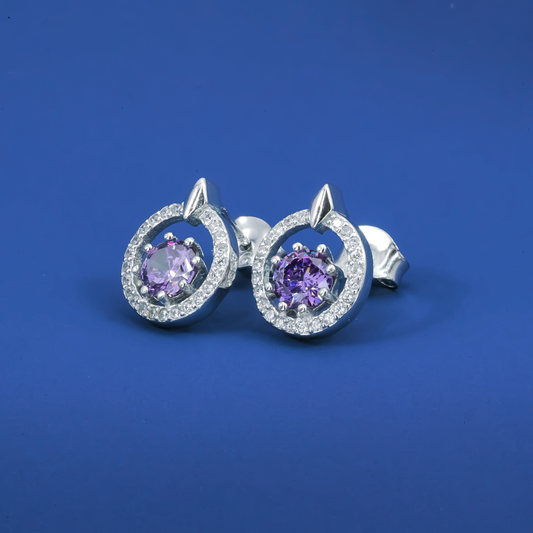 Violet Bloom Solitaire Zircon Studs Earrings