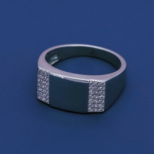 Urban Edge Ring – Sterling Silver Men’s Ring with Dual Pavé Strips