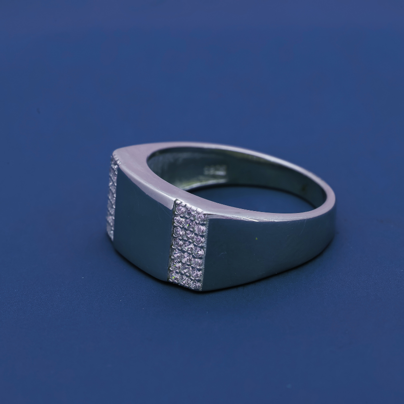 Urban Edge Ring – Sterling Silver Men’s Ring with Dual Pavé Strips