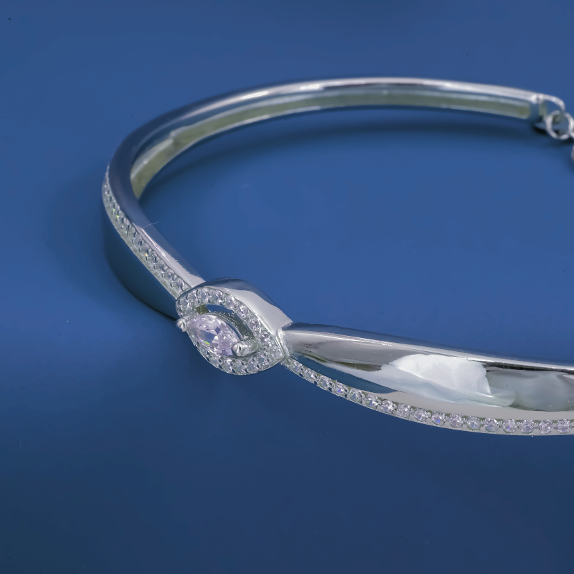 Marquise Eye Elegance Bracelet – Sterling Silver Zircon Bangle with Adjustable Chain
