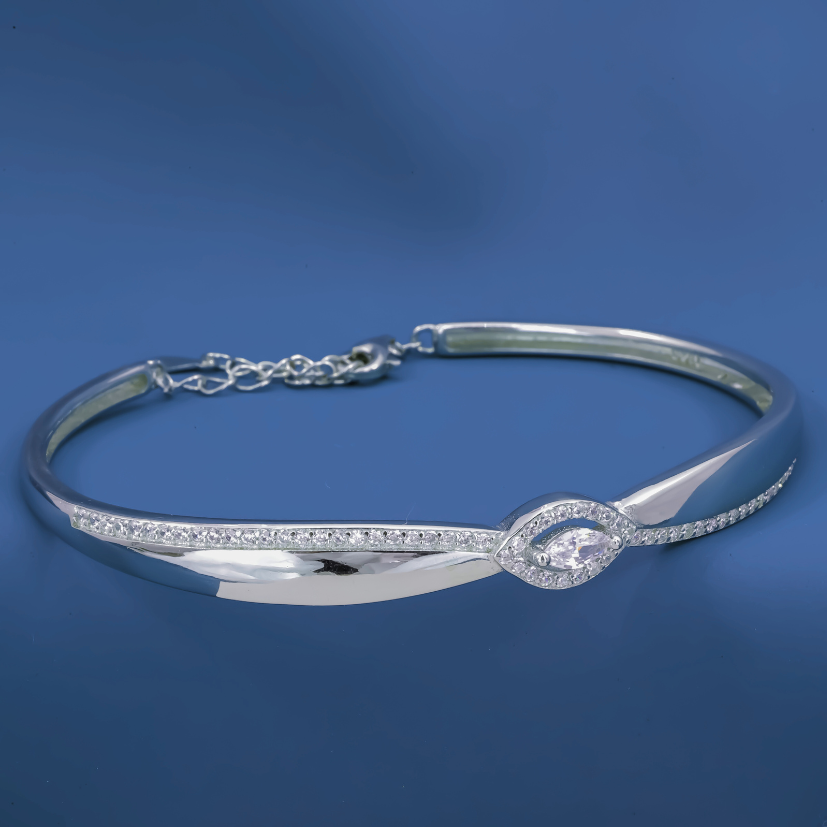 Marquise Eye Elegance Bracelet – Sterling Silver Zircon Bangle with Adjustable Chain