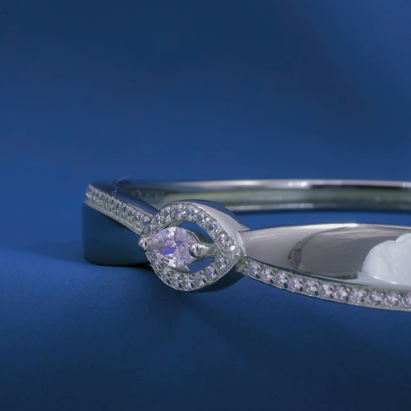 Marquise Eye Elegance Bracelet – Sterling Silver Zircon Bangle with Adjustable Chain