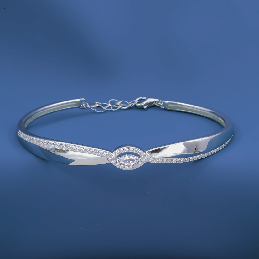 Marquise Eye Elegance Bracelet – Sterling Silver Zircon Bangle with Adjustable Chain