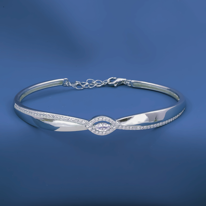 Marquise Eye Elegance Bracelet – Sterling Silver Zircon Bangle with Adjustable Chain