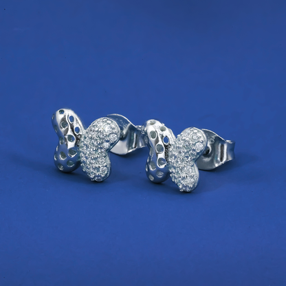 Sparkling Butterfly Stud Earrings – Sterling Silver CZ Half-Pave Design