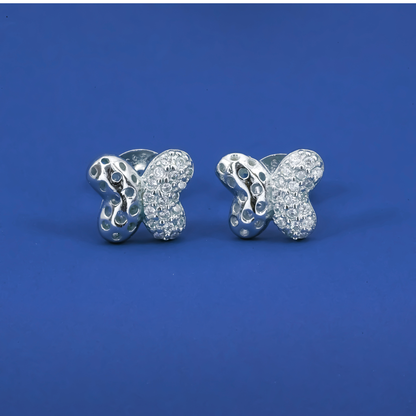 Sparkling Butterfly Stud Earrings – Sterling Silver CZ Half-Pave Design