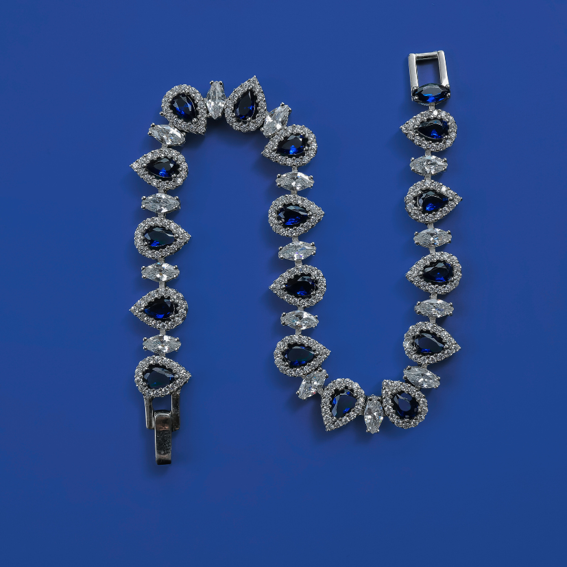 Sapphire Royale Bracelet – 925 Silver with Blue & White Zircon Drops