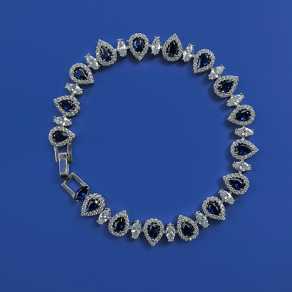 Sapphire Royale Bracelet – 925 Silver with Blue & White Zircon Drops