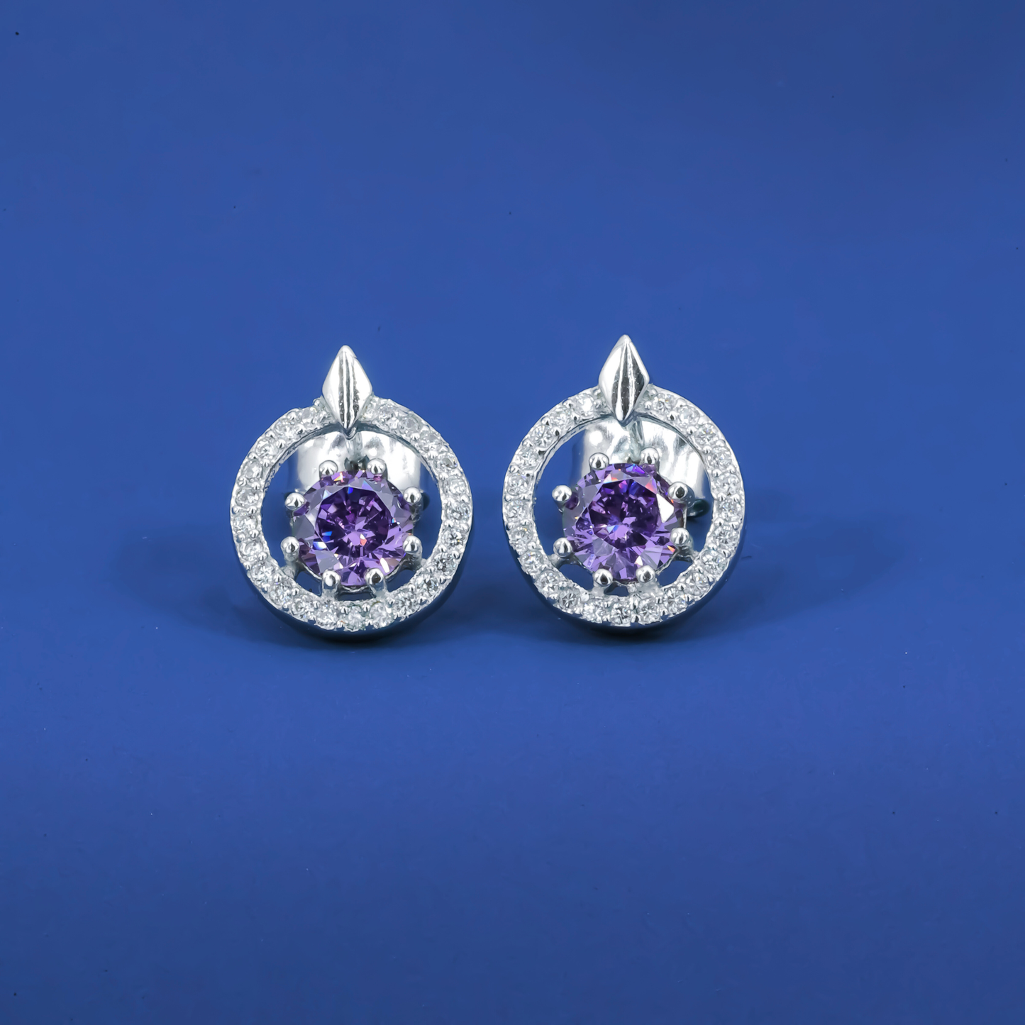 Violet Bloom Solitaire Zircon Studs Earrings