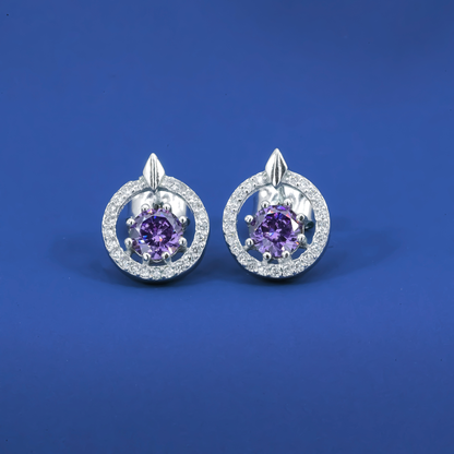 Violet Bloom Solitaire Zircon Studs Earrings