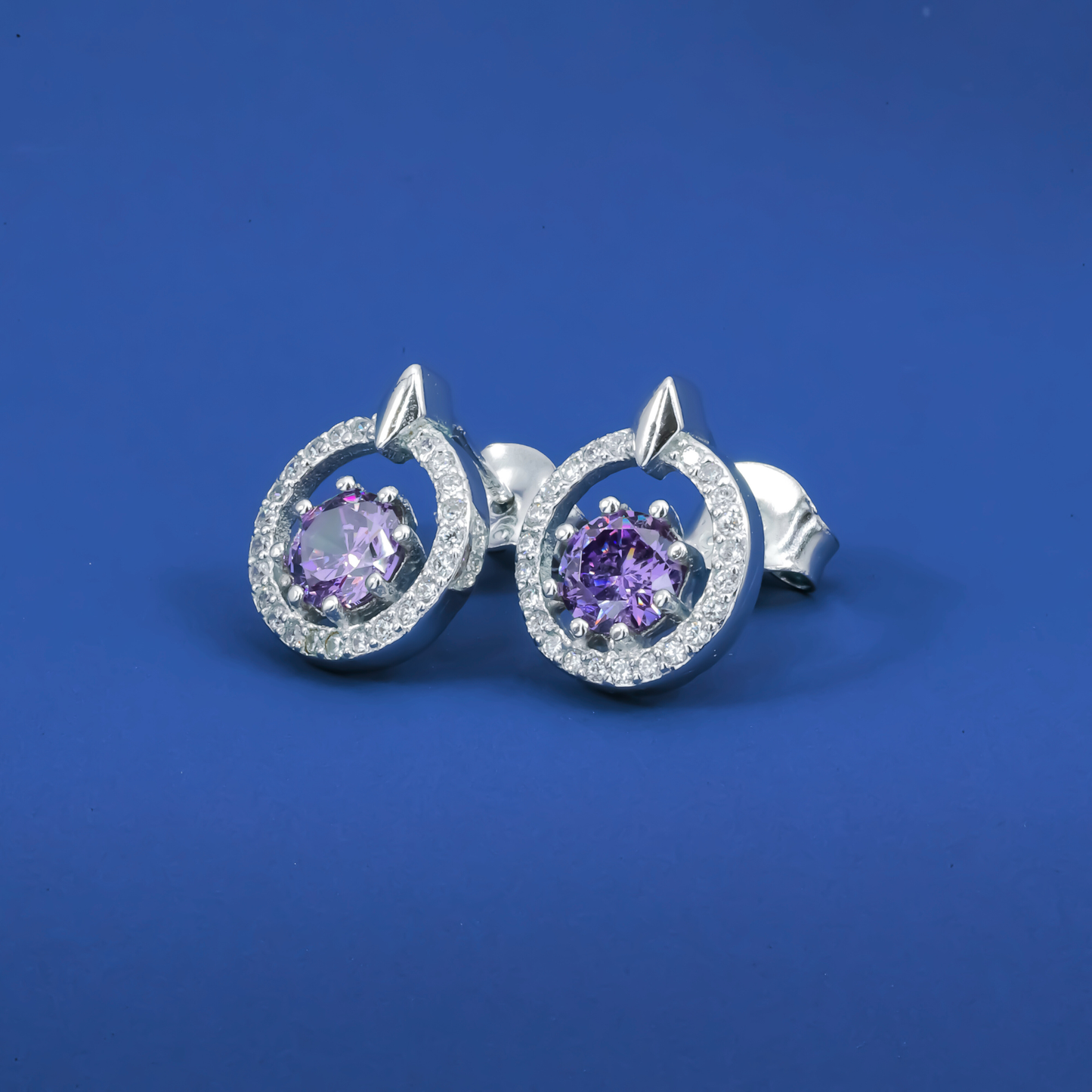 Violet Bloom Solitaire Zircon Studs Earrings