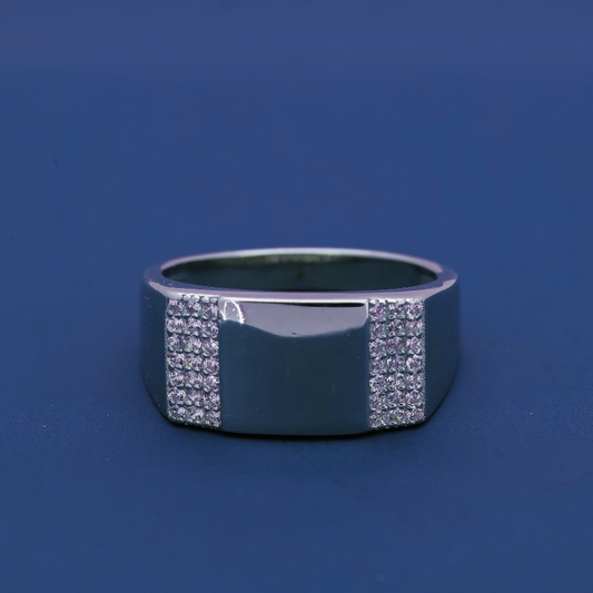 Urban Edge Ring – Sterling Silver Men’s Ring with Dual Pavé Strips