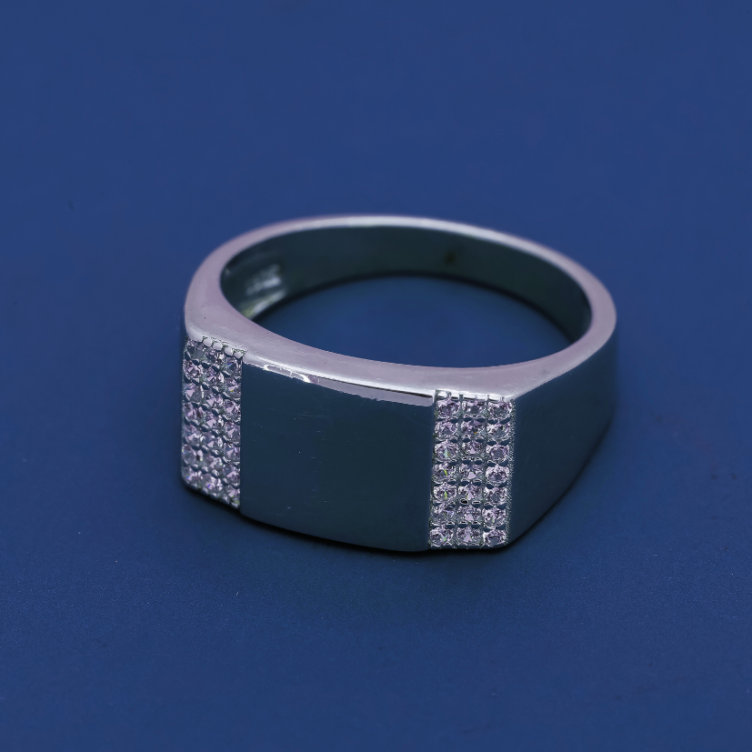 Urban Edge Ring – Sterling Silver Men’s Ring with Dual Pavé Strips