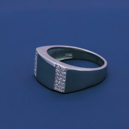 Urban Edge Ring – Sterling Silver Men’s Ring with Dual Pavé Strips