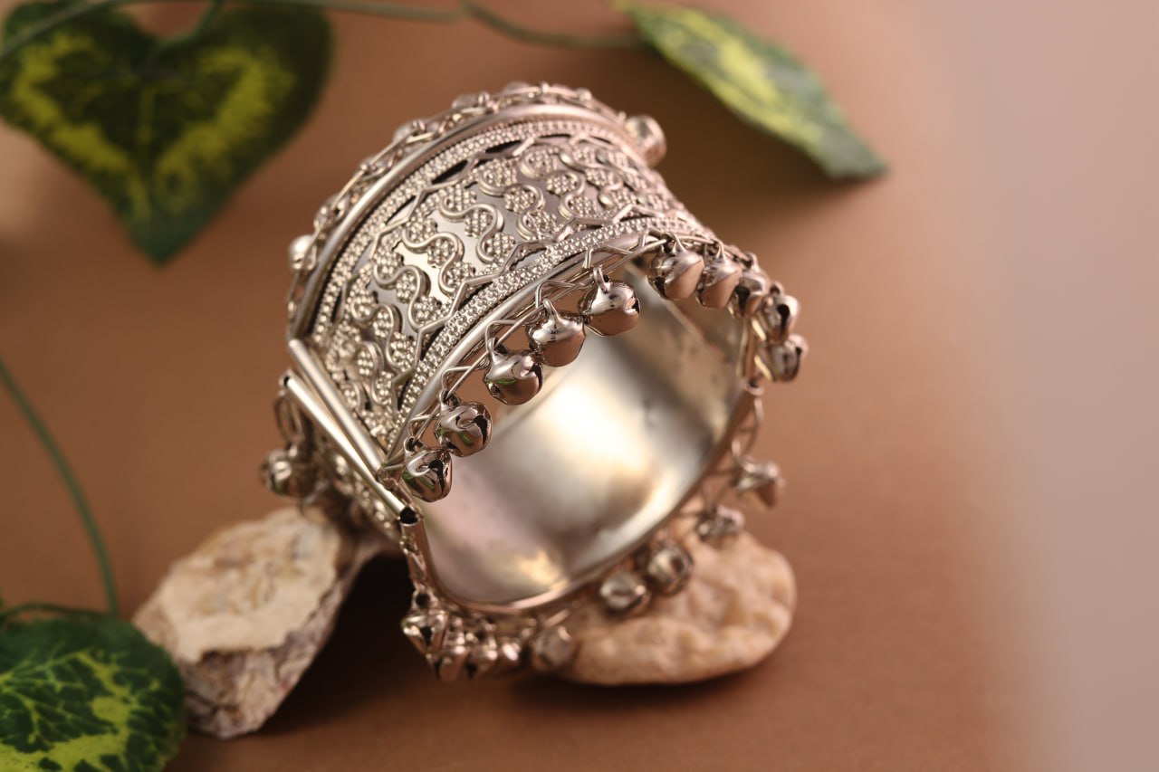 Traditional Navratri & Ethnic Jewelry - Oxidized Silver Statement Bracelet with Ghungroo Bells