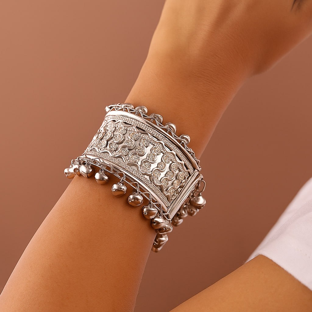 Traditional Navratri & Ethnic Jewelry - Oxidized Silver Statement Bracelet with Ghungroo Bells