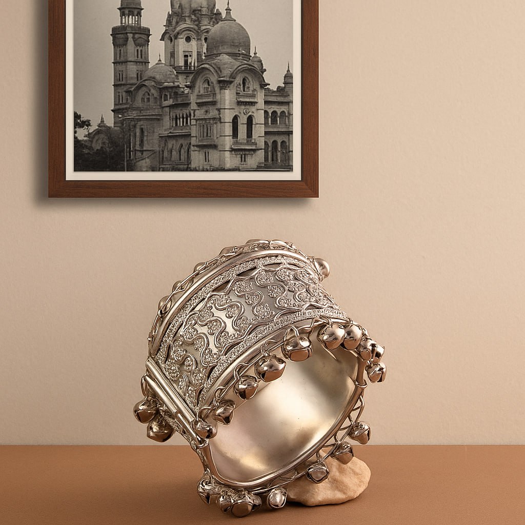 Traditional Navratri & Ethnic Jewelry - Oxidized Silver Statement Bracelet with Ghungroo Bells